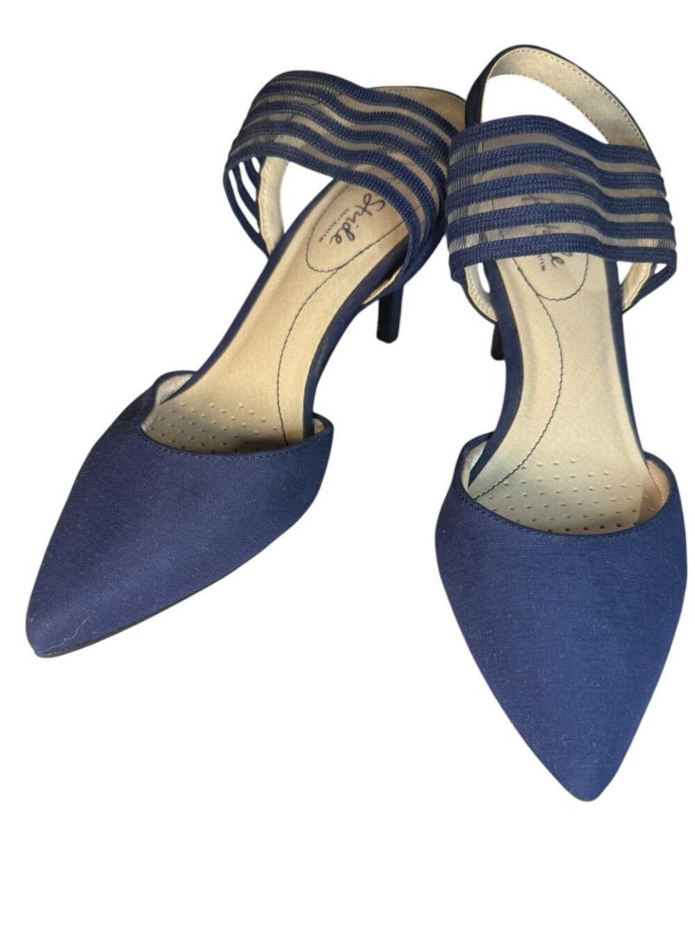 LifeStride 7 NEW Navy Blue Pointed Toe Heels Strappy Stretch Pump Size Comfort - Picture 4 of 9